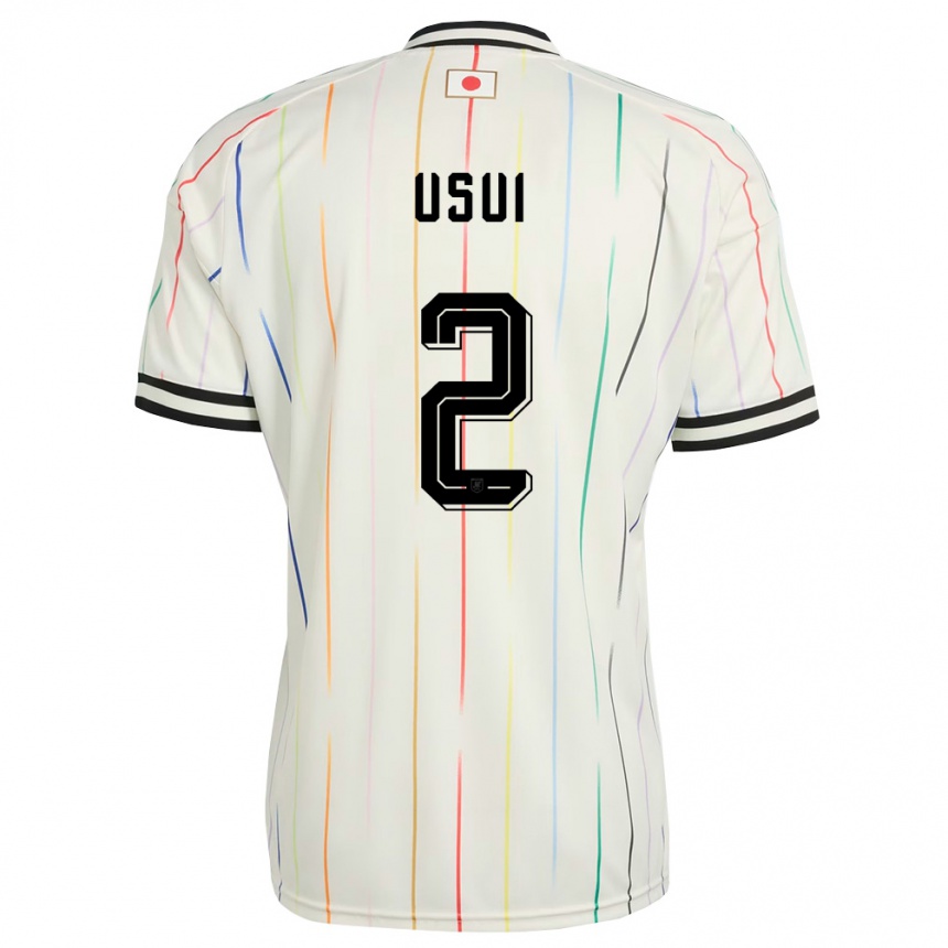 נשים כדורגל יַפָּן Tsubasa Usui #2 לבן שחור הרחק ג'רזי 26-28