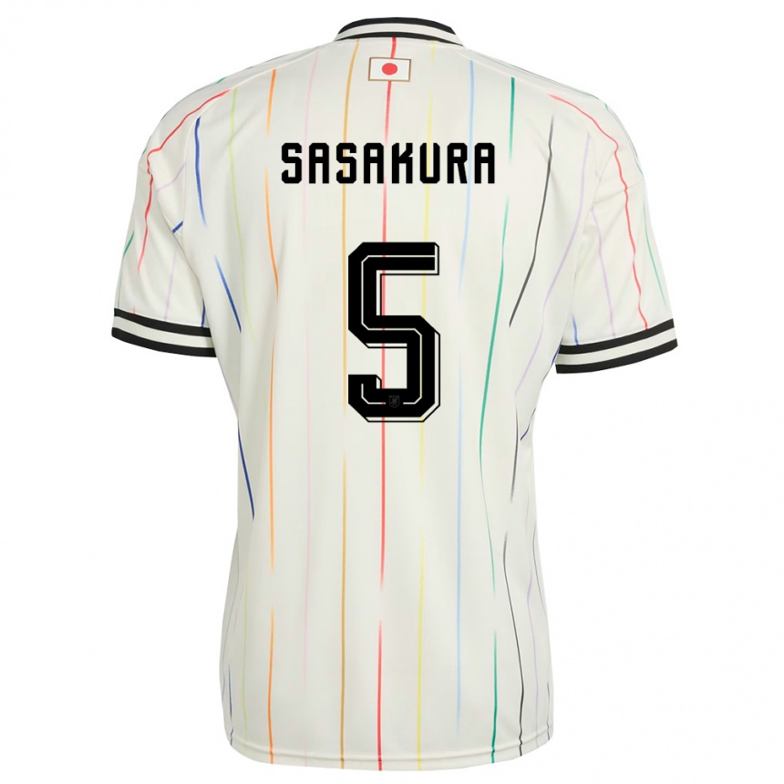 נשים כדורגל יַפָּן Takuma Sasakura #5 לבן שחור הרחק ג'רזי 26-28
