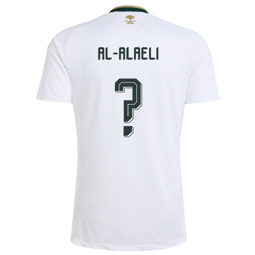 נשים כדורגל ערב הסעודית Mishal Al-Alaeli #0 לבן ירוק זהב הרחק ג'רזי 26-28