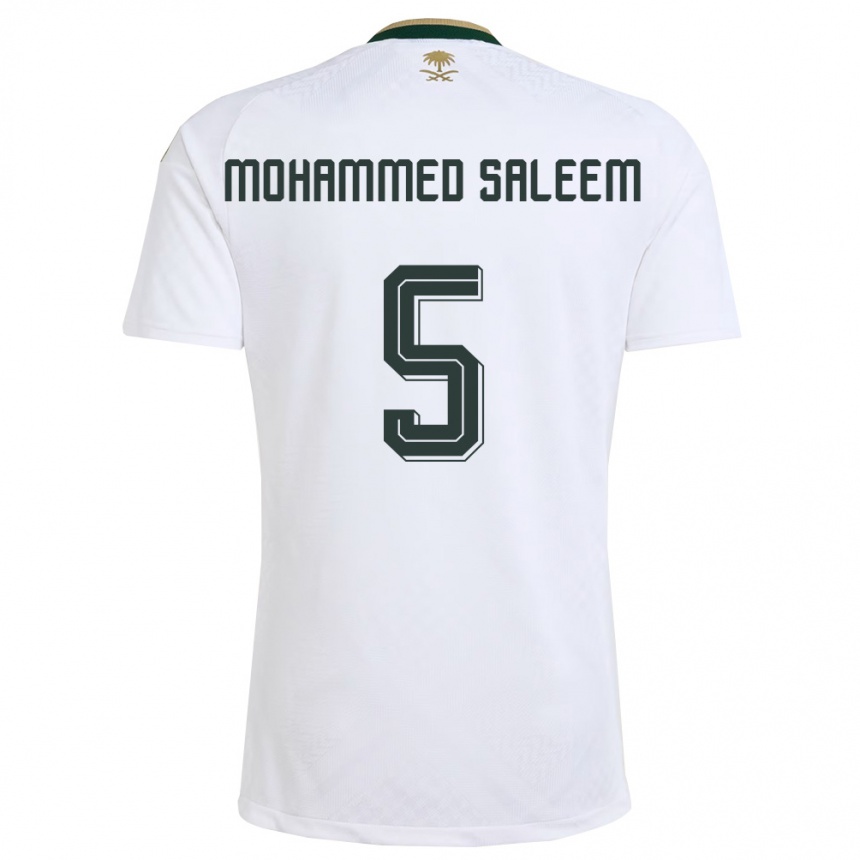 נשים כדורגל ערב הסעודית Moayad Mohammed Saleem #5 לבן ירוק זהב הרחק ג'רזי 26-28