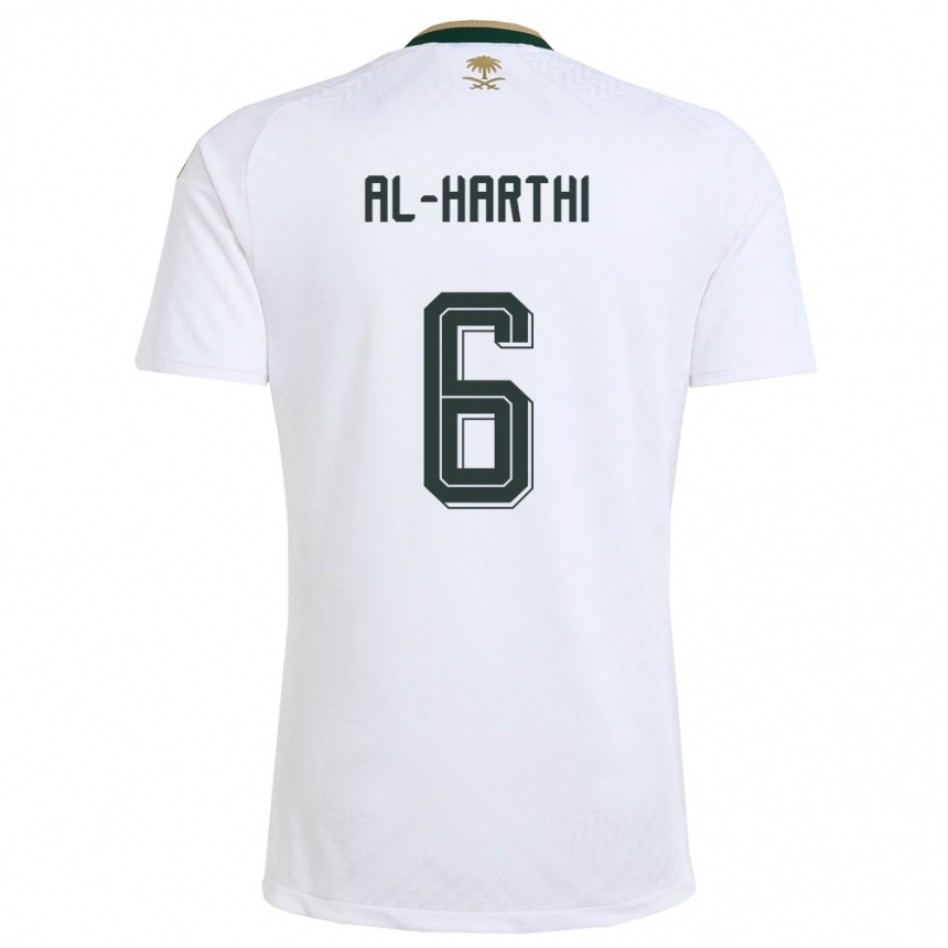 נשים כדורגל ערב הסעודית Adel Al-Harthi #6 לבן ירוק זהב הרחק ג'רזי 26-28