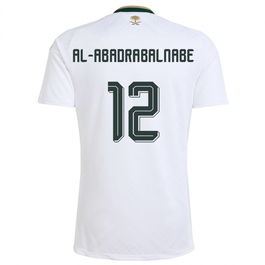 נשים כדורגל ערב הסעודית Ahmed Musallam Al-Abadrabalnabe #12 לבן ירוק זהב הרחק ג'רזי 26-28