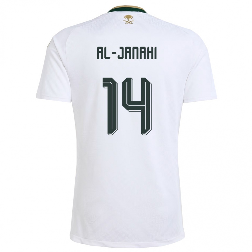 נשים כדורגל ערב הסעודית Nawaf Al-Janahi #14 לבן ירוק זהב הרחק ג'רזי 26-28