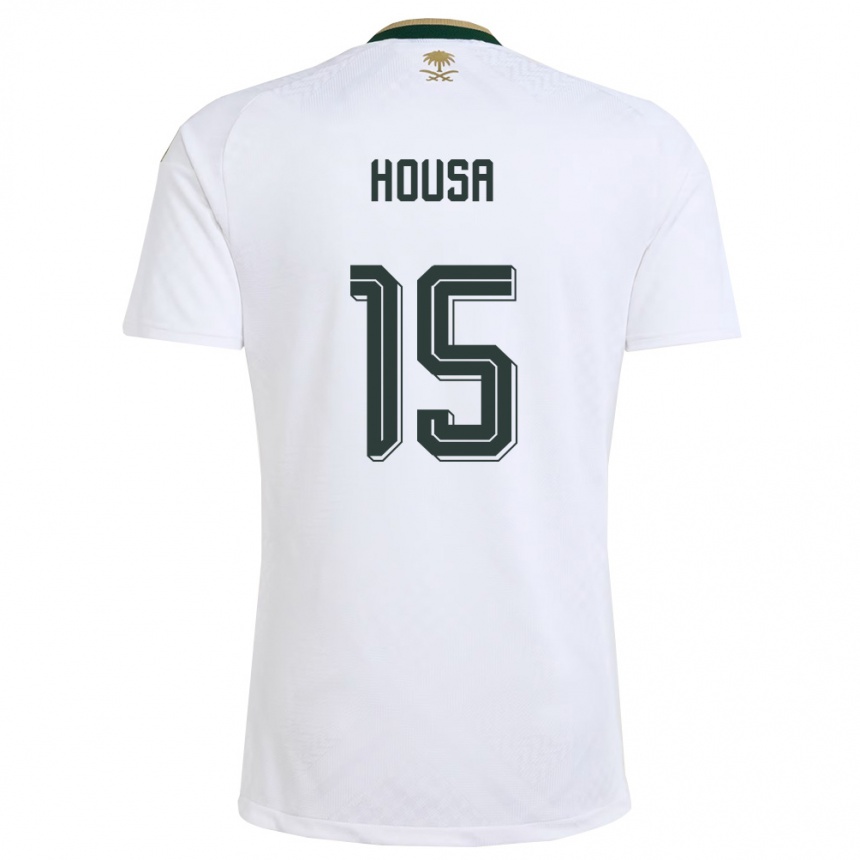 נשים כדורגל ערב הסעודית Eyad Housa #15 לבן ירוק זהב הרחק ג'רזי 26-28