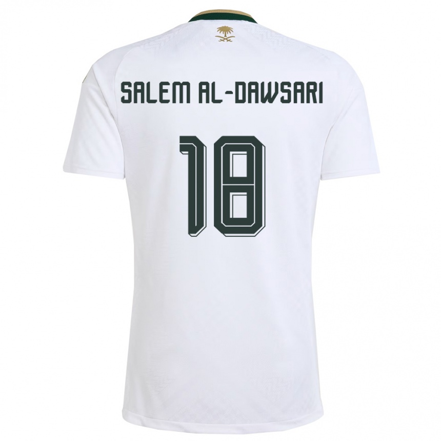 נשים כדורגל ערב הסעודית Nawaf Salem Al-Dawsari #18 לבן ירוק זהב הרחק ג'רזי 26-28