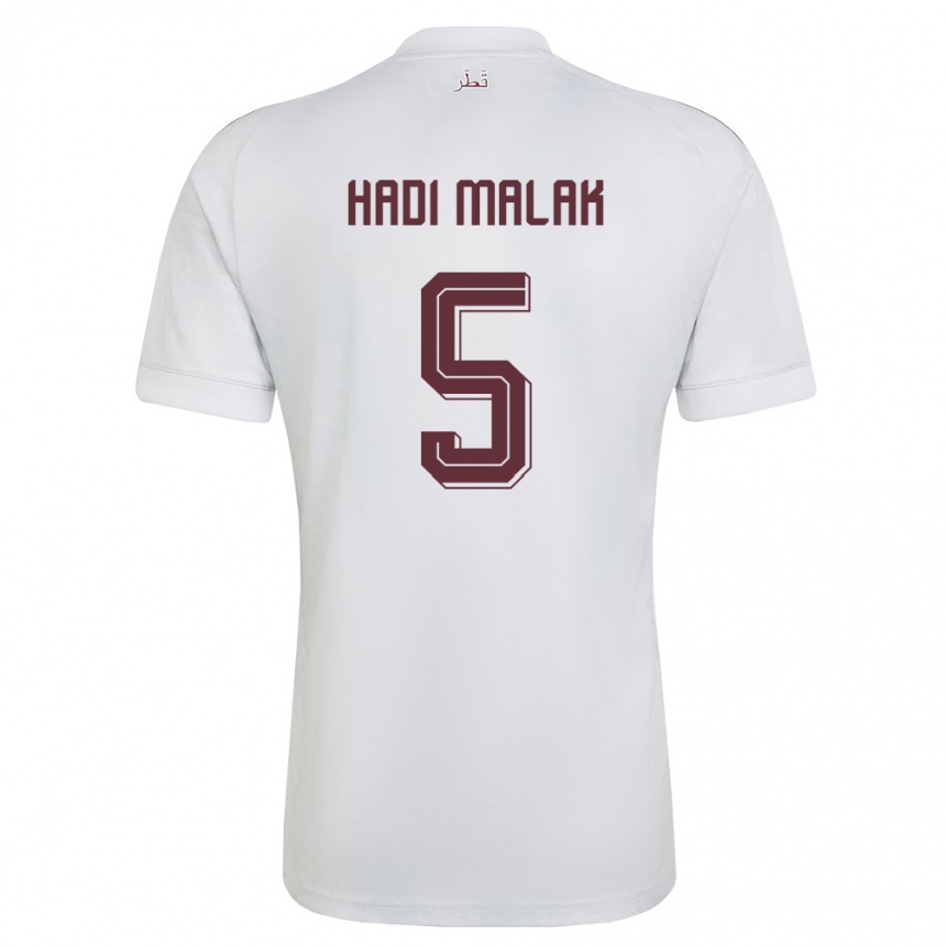 נשים כדורגל קטאר Karam Hadi Malak #5 לבן בורדו הרחק ג'רזי 26-28