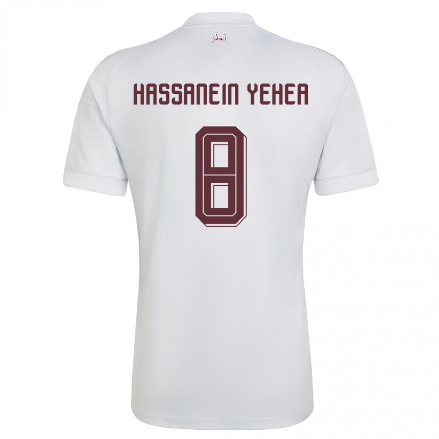 נשים כדורגל קטאר Mohamed Hassanein Yehea #8 לבן בורדו הרחק ג'רזי 26-28