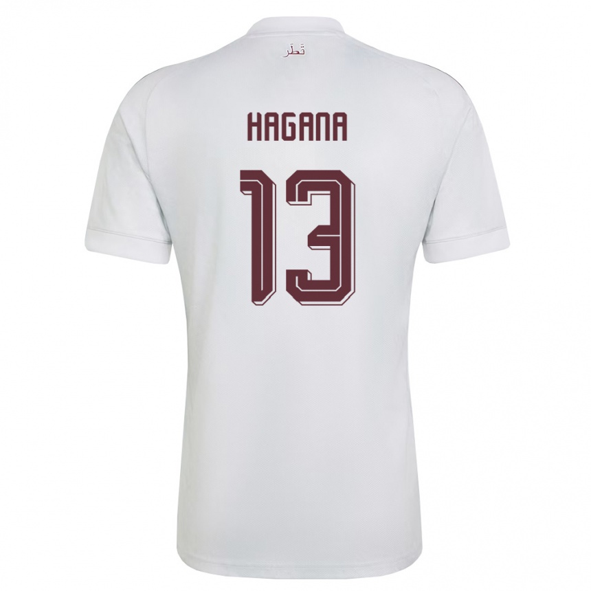 נשים כדורגל קטאר Ahmed Hagana #13 לבן בורדו הרחק ג'רזי 26-28