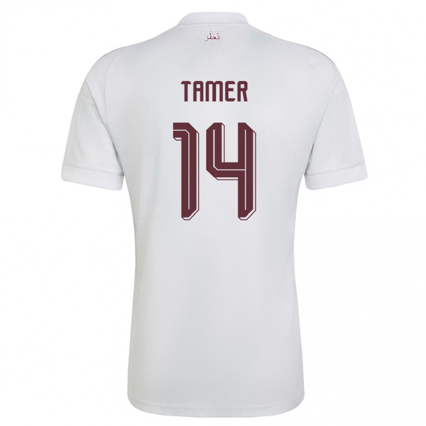 נשים כדורגל קטאר Noureldan Tamer #14 לבן בורדו הרחק ג'רזי 26-28