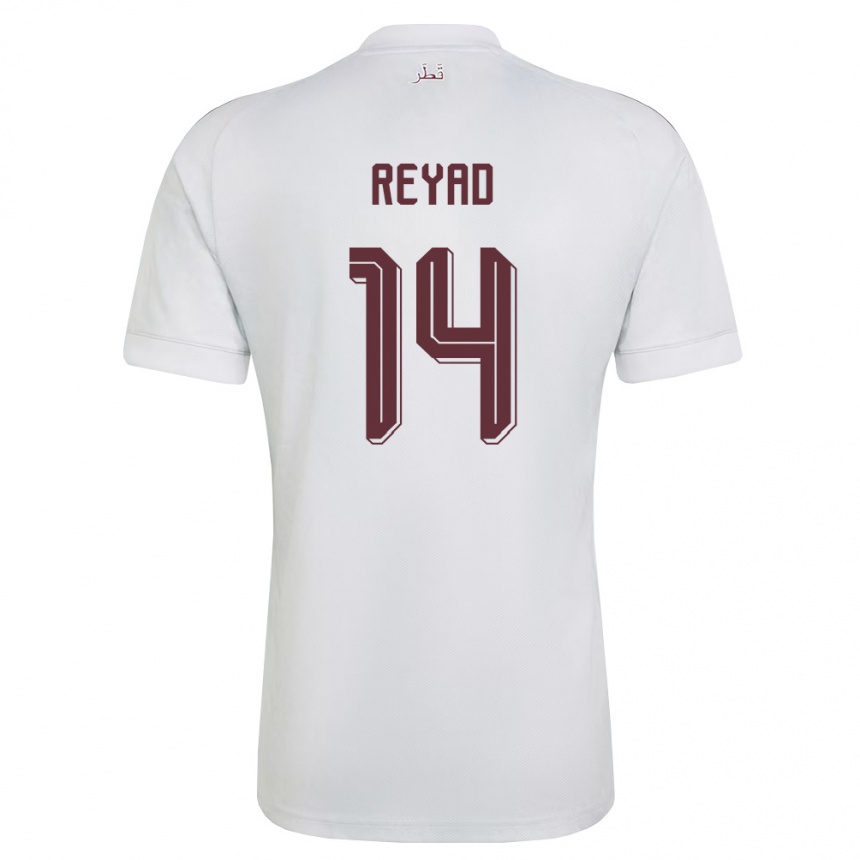 נשים כדורגל קטאר Ahmed Reyad #14 לבן בורדו הרחק ג'רזי 26-28