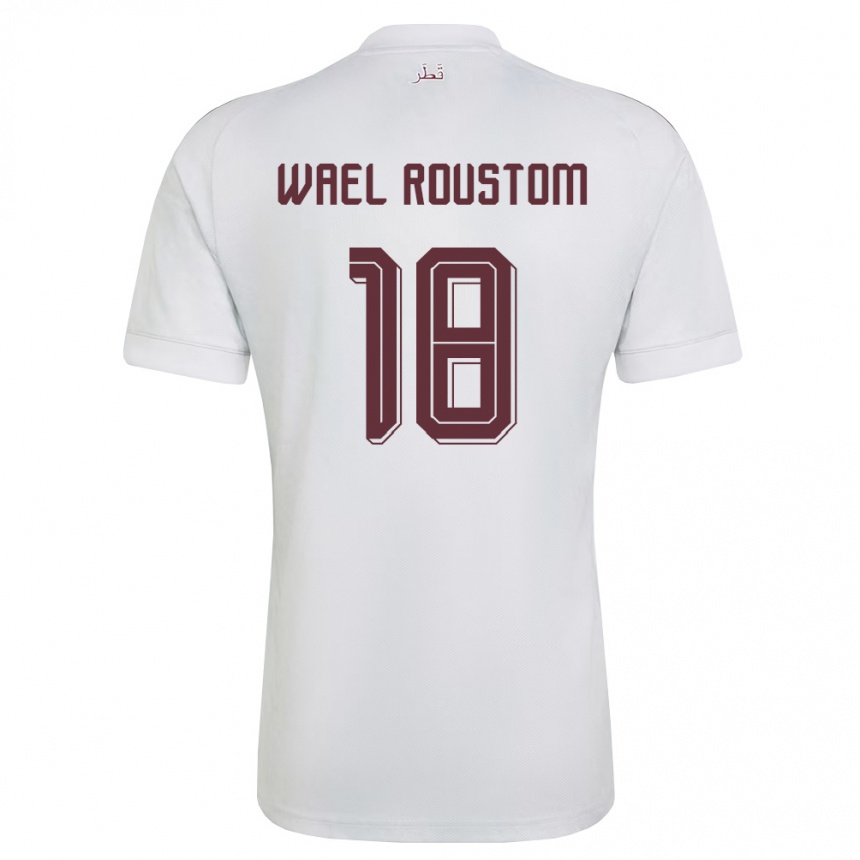 נשים כדורגל קטאר Shaher Wael Roustom #18 לבן בורדו הרחק ג'רזי 26-28