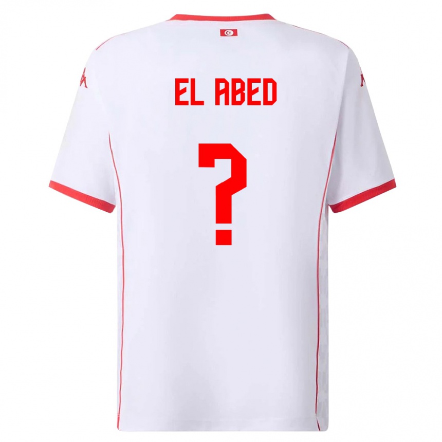 נשים כדורגל תוניסיה Iyed El Abed #0 לבן אדום הרחק ג'רזי 26-28