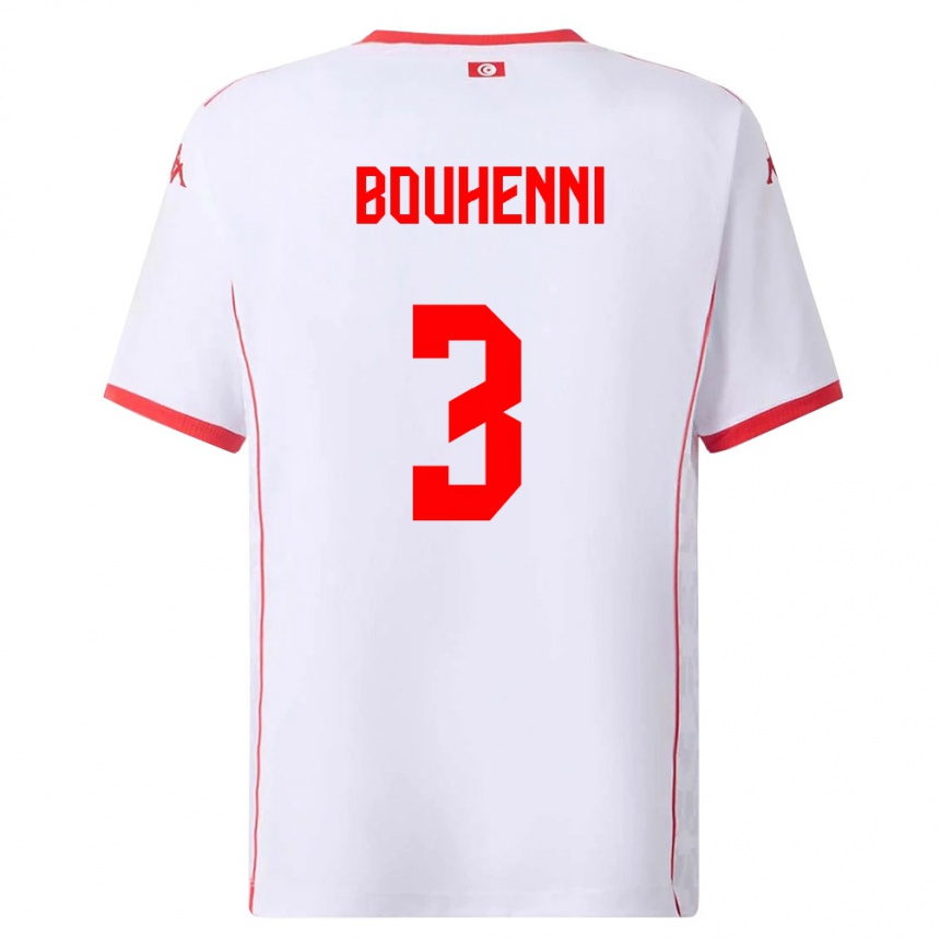נשים כדורגל תוניסיה Rayen Bouhenni #3 לבן אדום הרחק ג'רזי 26-28