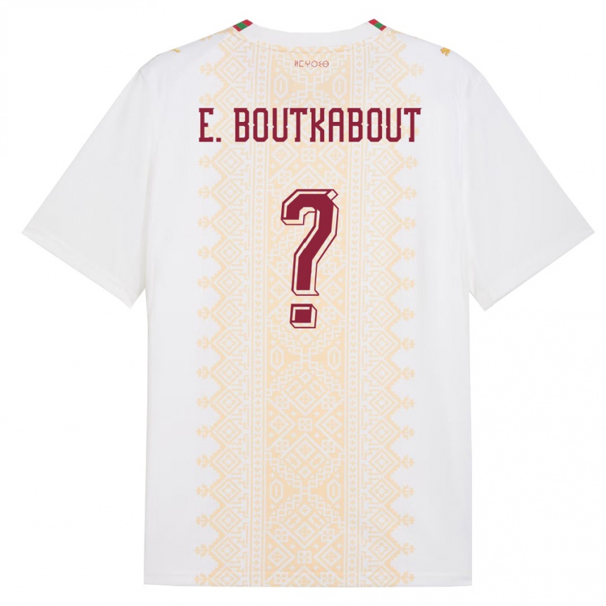 נשים כדורגל מָרוֹקוֹ Saïf-Eddine Boutkabout #0 לבן זהב אדום הרחק ג'רזי 26-28