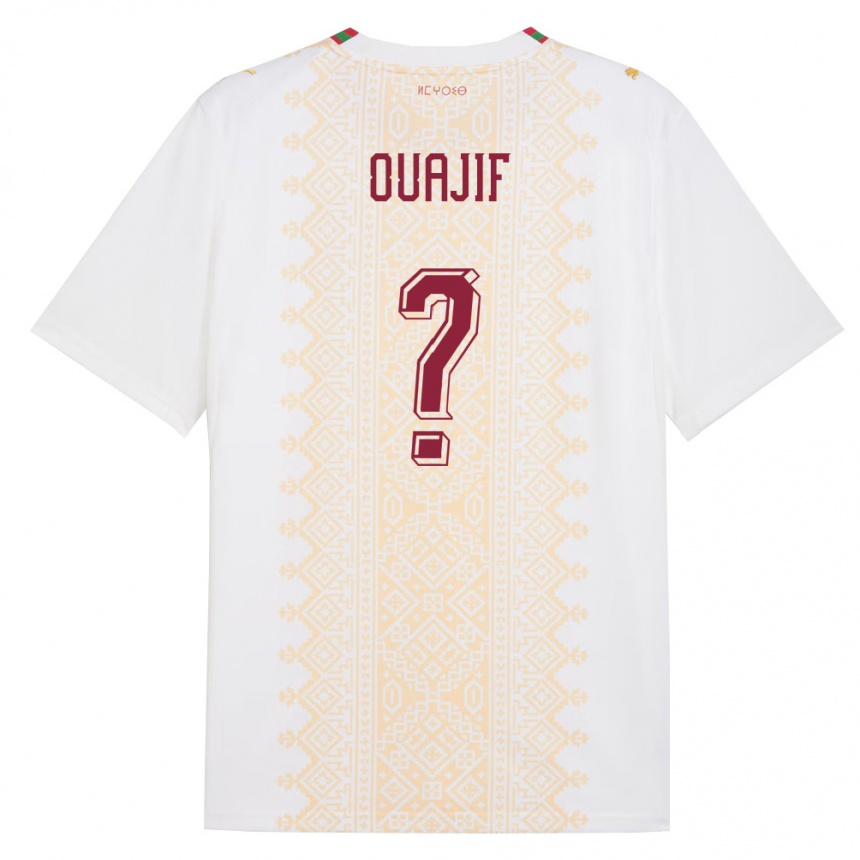 נשים כדורגל מָרוֹקוֹ Naël Ouajif #0 לבן זהב אדום הרחק ג'רזי 26-28