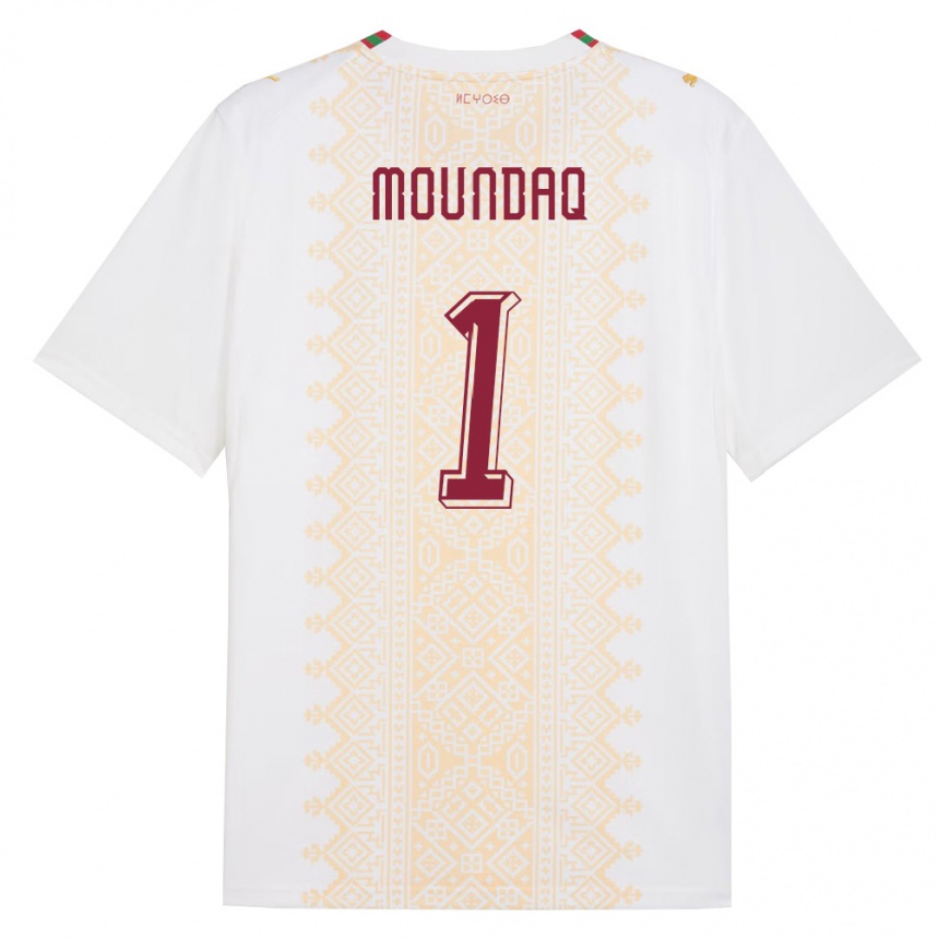 נשים כדורגל מָרוֹקוֹ Taha Moundaq #1 לבן זהב אדום הרחק ג'רזי 26-28