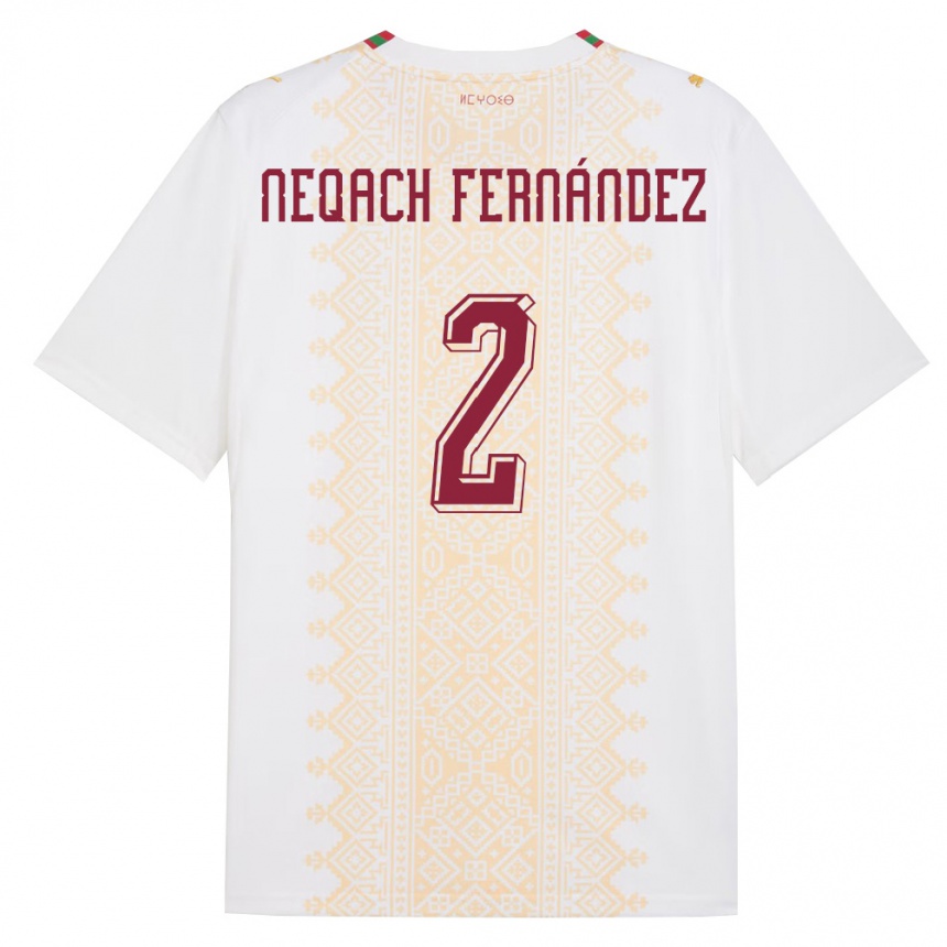 נשים כדורגל מָרוֹקוֹ Aron Neqach Fernández #2 לבן זהב אדום הרחק ג'רזי 26-28