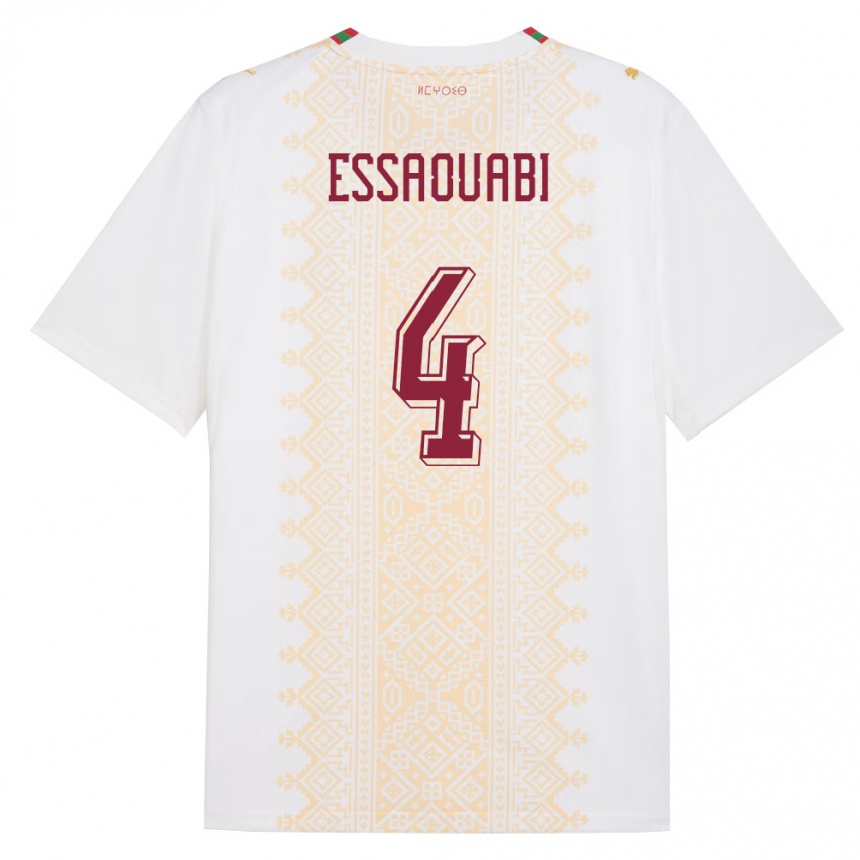 נשים כדורגל מָרוֹקוֹ Hatim Essaouabi #4 לבן זהב אדום הרחק ג'רזי 26-28