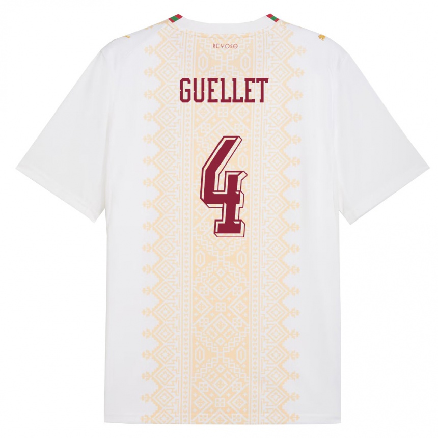 נשים כדורגל מָרוֹקוֹ Shadi Guellet #4 לבן זהב אדום הרחק ג'רזי 26-28