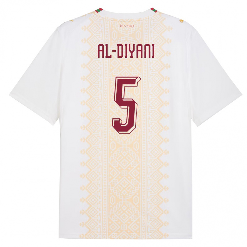 נשים כדורגל מָרוֹקוֹ Ilyas Al-Diyani #5 לבן זהב אדום הרחק ג'רזי 26-28