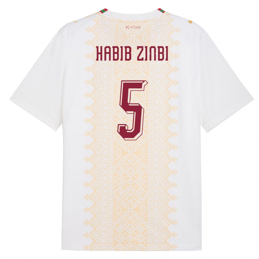 נשים כדורגל מָרוֹקוֹ Mohamed Habib Zinbi #5 לבן זהב אדום הרחק ג'רזי 26-28