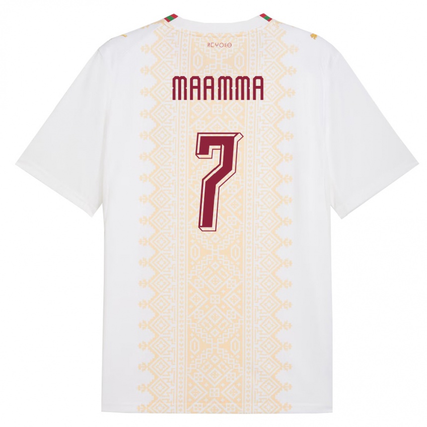 נשים כדורגל מָרוֹקוֹ Othmane Maamma #7 לבן זהב אדום הרחק ג'רזי 26-28