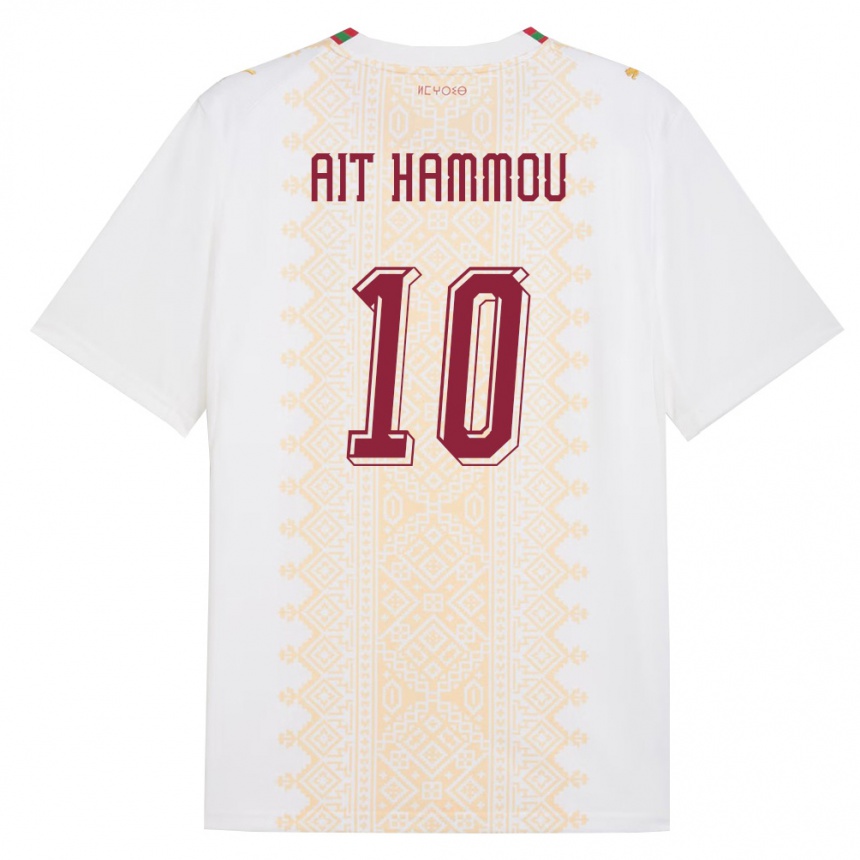 נשים כדורגל מָרוֹקוֹ Aymane Ait Hammou #10 לבן זהב אדום הרחק ג'רזי 26-28