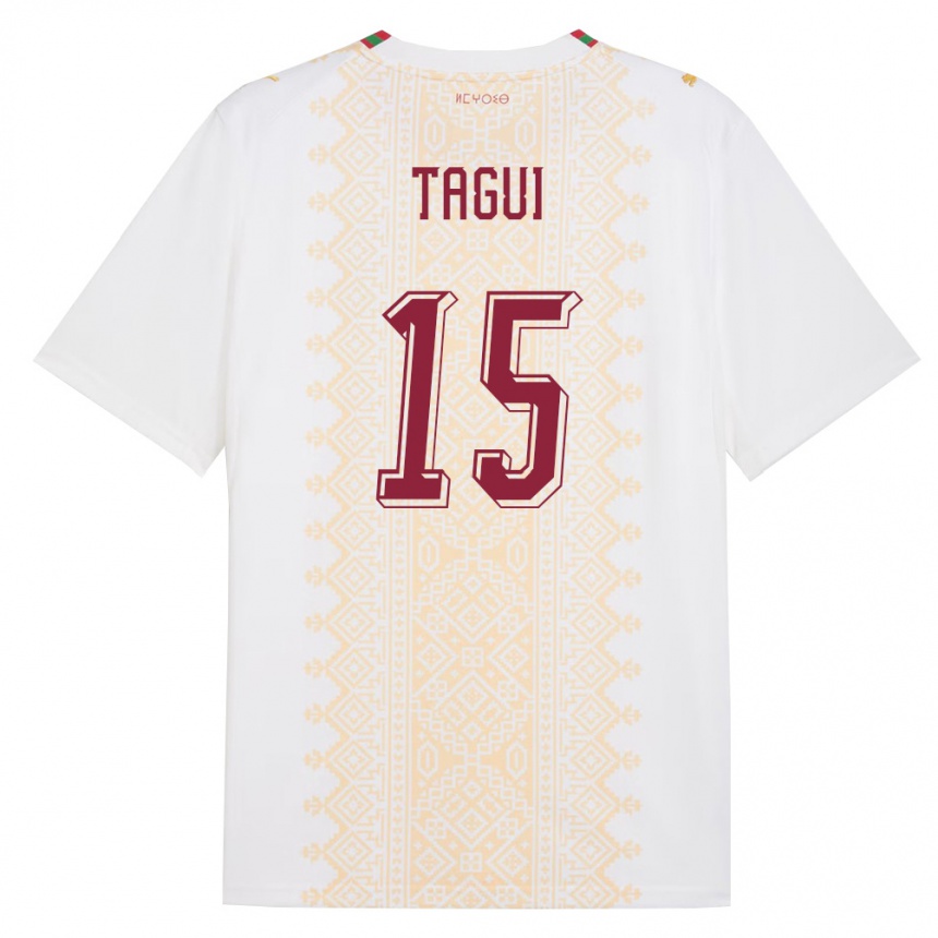 נשים כדורגל מָרוֹקוֹ Salah-Eddine Tagui #15 לבן זהב אדום הרחק ג'רזי 26-28