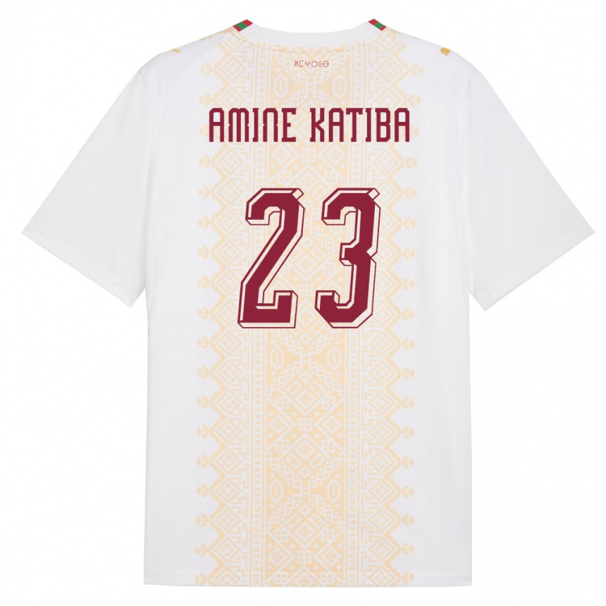 נשים כדורגל מָרוֹקוֹ Mohamed Amine Katiba #23 לבן זהב אדום הרחק ג'רזי 26-28