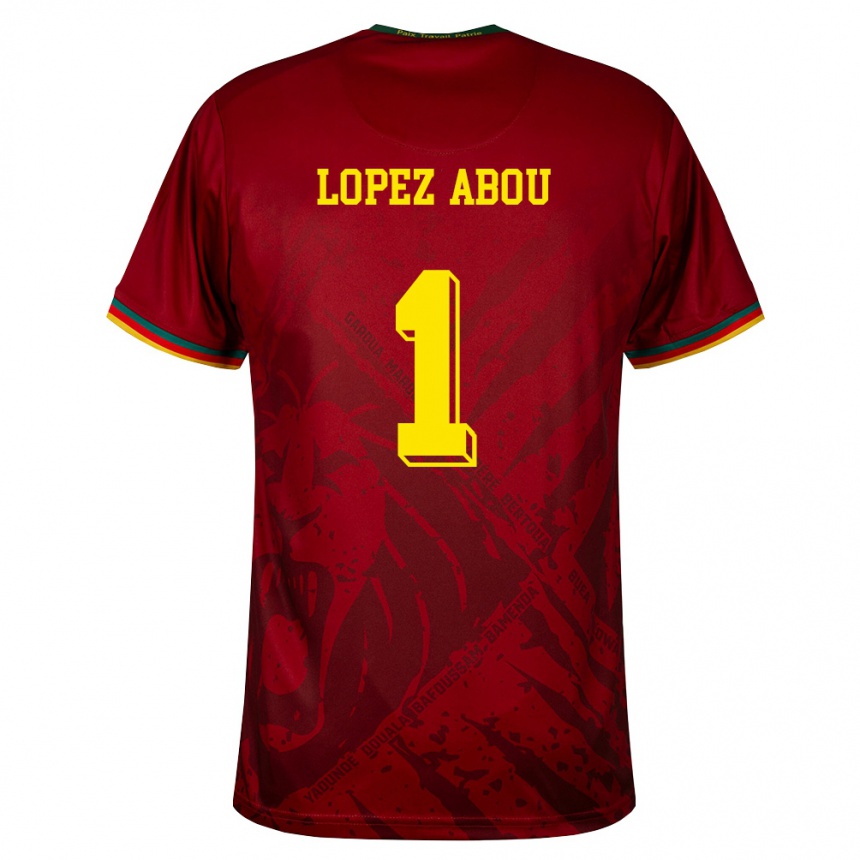 נשים כדורגל קמרון Junior Lopez Abou #1 אדום עמוק ירוק צהוב הרחק ג'רזי 26-28