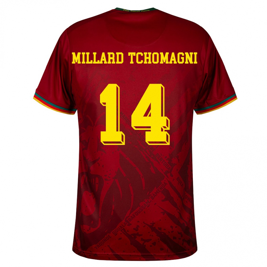 נשים כדורגל קמרון Samuel Millard Tchomagni #14 אדום עמוק ירוק צהוב הרחק ג'רזי 26-28