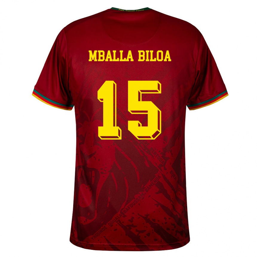 נשים כדורגל קמרון Jules Victor Mballa Biloa #15 אדום עמוק ירוק צהוב הרחק ג'רזי 26-28