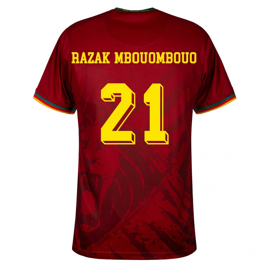 נשים כדורגל קמרון Abdoul Razak Mbouombouo #21 אדום עמוק ירוק צהוב הרחק ג'רזי 26-28