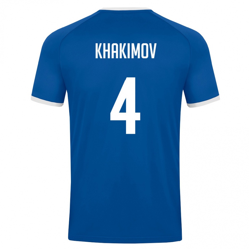 ילדים כדורגל אוזבקיסטן Mukhammad Khakimov #4 כחול מלכותי לבן ג'רזי ביתית 26-28