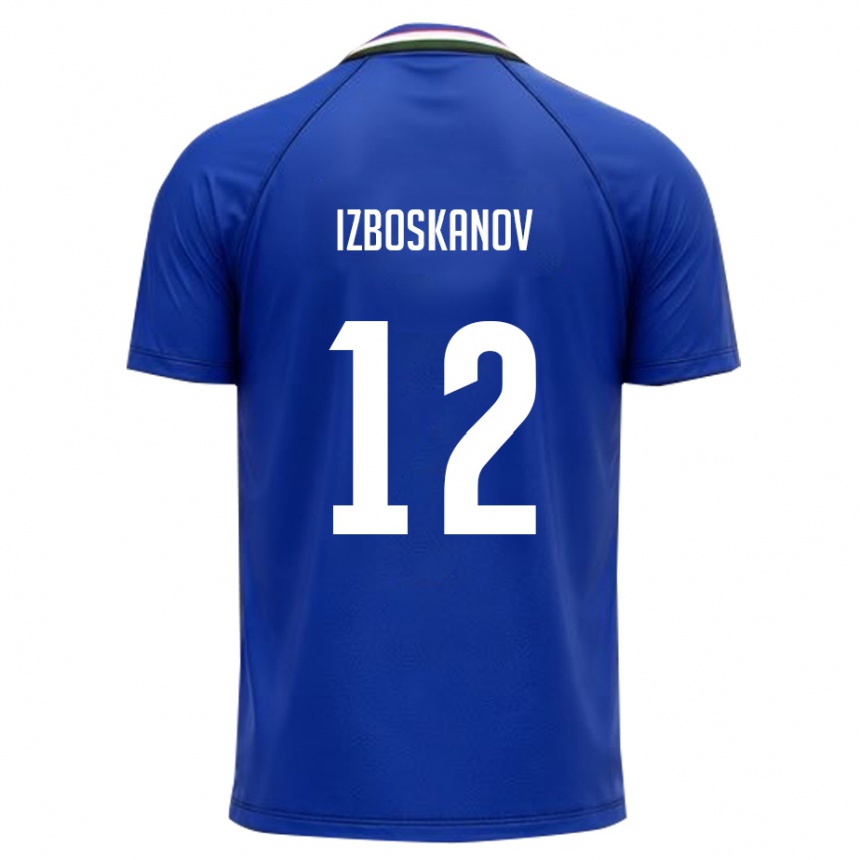 ילדים כדורגל אוזבקיסטן Bakhodir Izboskanov #12 כחול מלכותי לבן ג'רזי ביתית 26-28