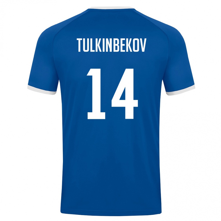 ילדים כדורגל אוזבקיסטן Azizbek Tulkinbekov #14 כחול מלכותי לבן ג'רזי ביתית 26-28