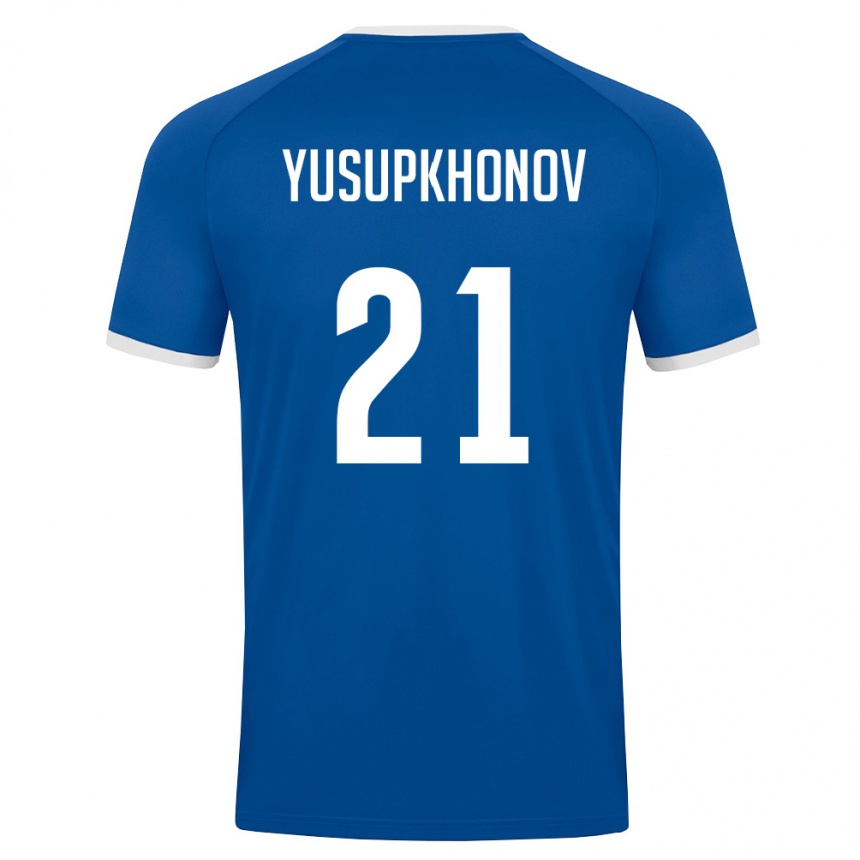 ילדים כדורגל אוזבקיסטן Zayniddin Yusupkhonov #21 כחול מלכותי לבן ג'רזי ביתית 26-28