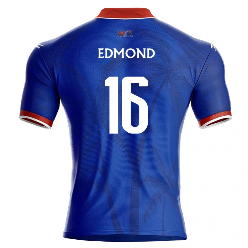 ילדים כדורגל האיטי Deryl Edmond #16 כחול אדום לבן ג'רזי ביתית 26-28