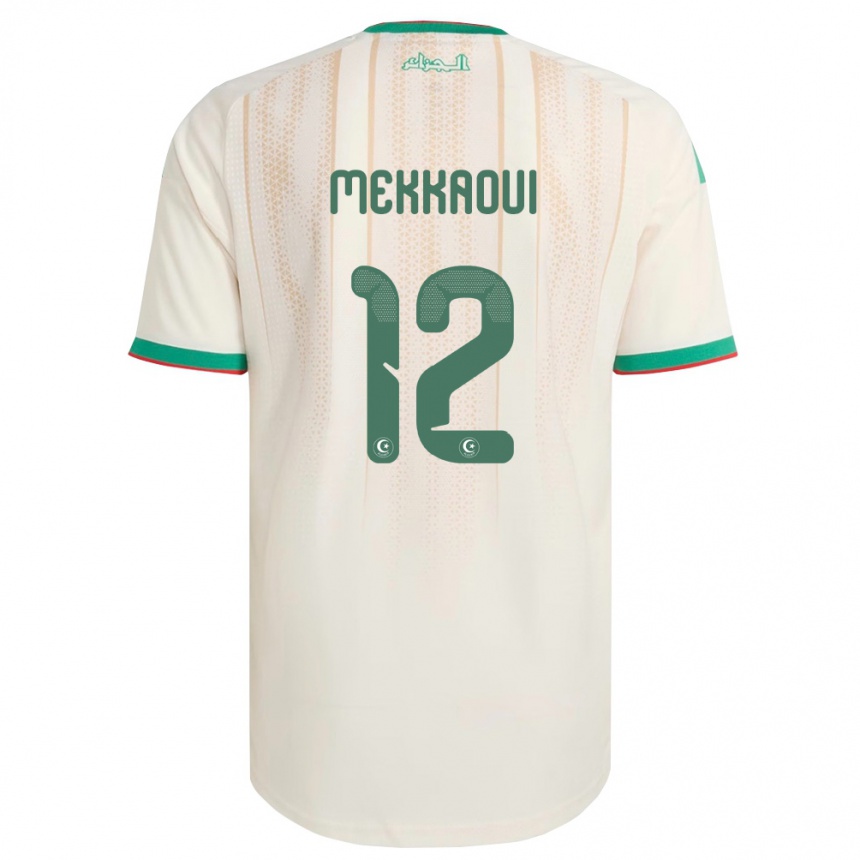 ילדים כדורגל אלג'יריה Ilyes Mekkaoui #12 שמנת ירוק אדום ג'רזי ביתית 26-28