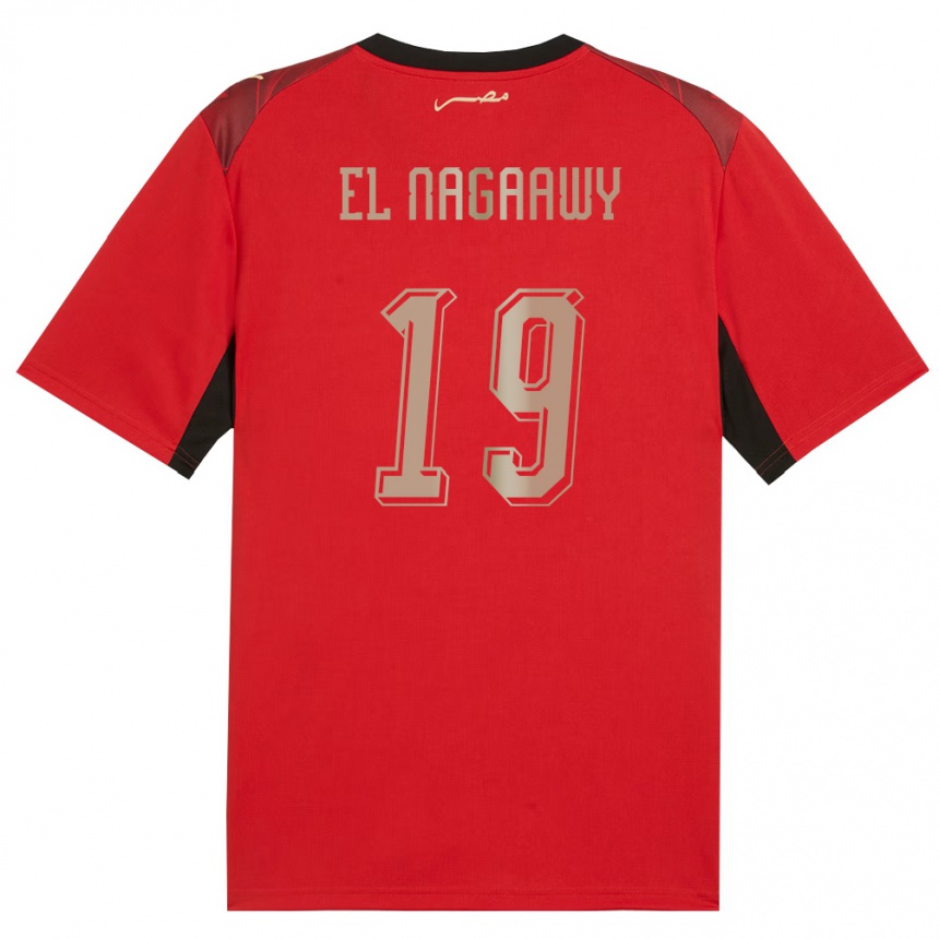 ילדים כדורגל מצרים Ibrahim El Nagaawy #19 אדום שחור זהב ג'רזי ביתית 26-28