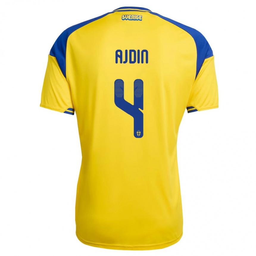 ילדים כדורגל שוודיה Gjan Ajdin #4 צהוב כחול לבן ג'רזי ביתית 26-28