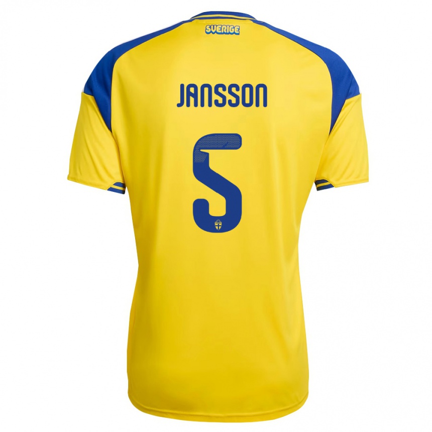 ילדים כדורגל שוודיה Chris Jansson #5 צהוב כחול לבן ג'רזי ביתית 26-28