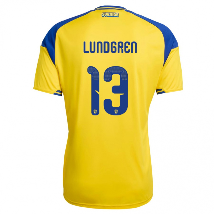 ילדים כדורגל שוודיה Gustav Lundgren #13 צהוב כחול לבן ג'רזי ביתית 26-28