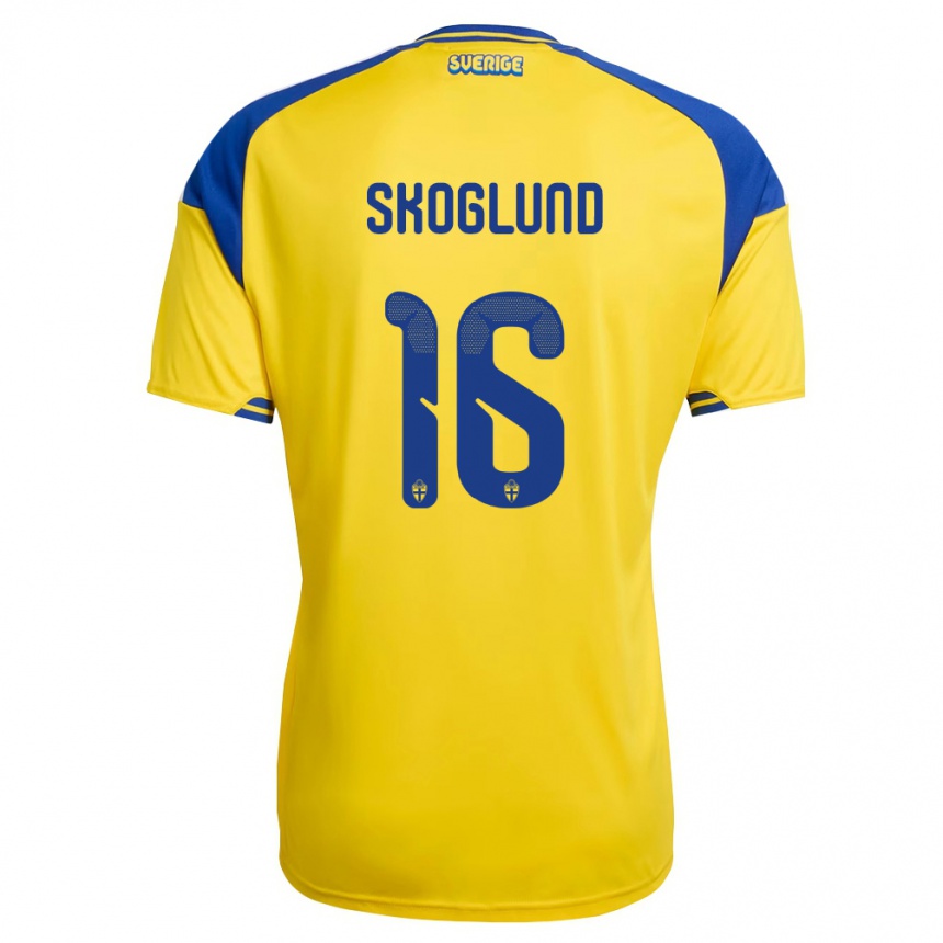 ילדים כדורגל שוודיה Hampus Skoglund #16 צהוב כחול לבן ג'רזי ביתית 26-28