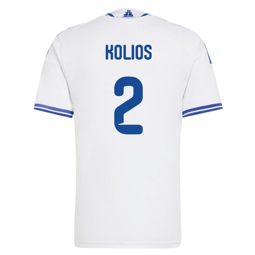 ילדים כדורגל יוון Angelos Kolios #2 לבן כחול ג'רזי ביתית 26-28