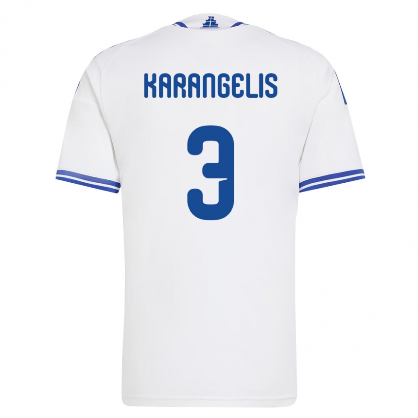 ילדים כדורגל יוון Konstantinos Karangelis #3 לבן כחול ג'רזי ביתית 26-28