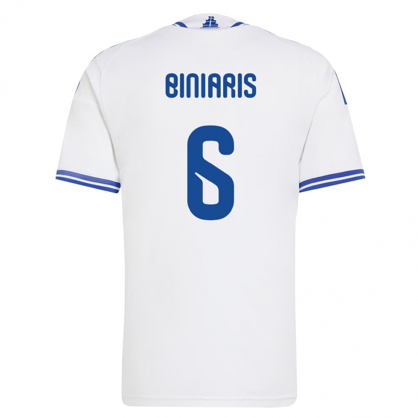 ילדים כדורגל יוון Panagiotis Biniaris #6 לבן כחול ג'רזי ביתית 26-28
