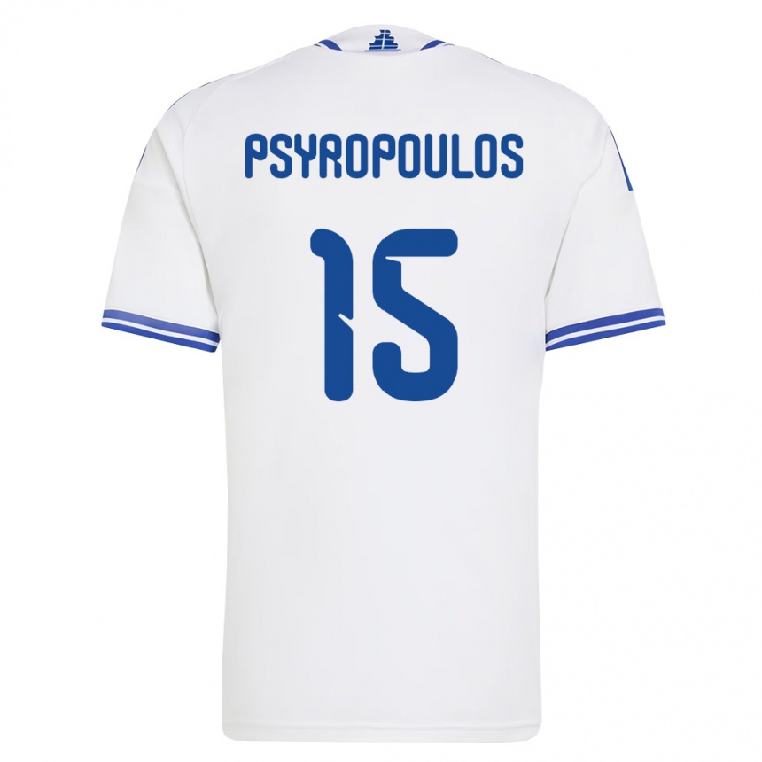 ילדים כדורגל יוון Stavros Psyropoulos #15 לבן כחול ג'רזי ביתית 26-28