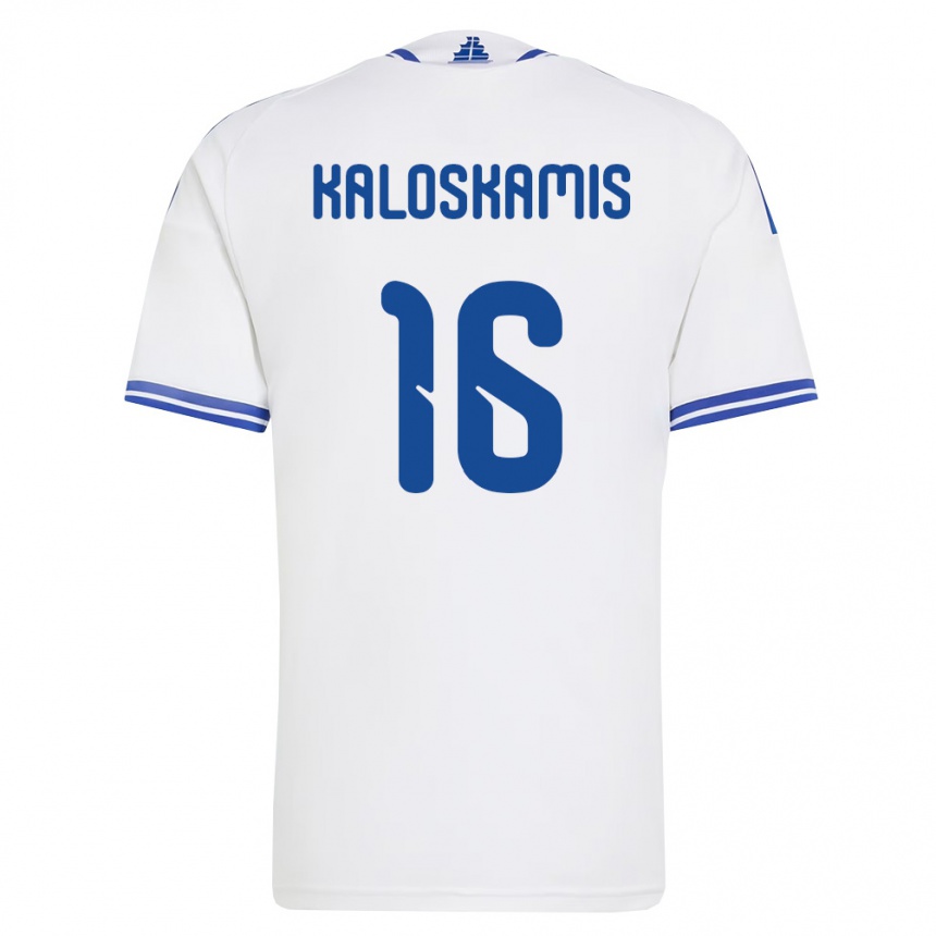 ילדים כדורגל יוון Nektarios Kaloskamis #16 לבן כחול ג'רזי ביתית 26-28