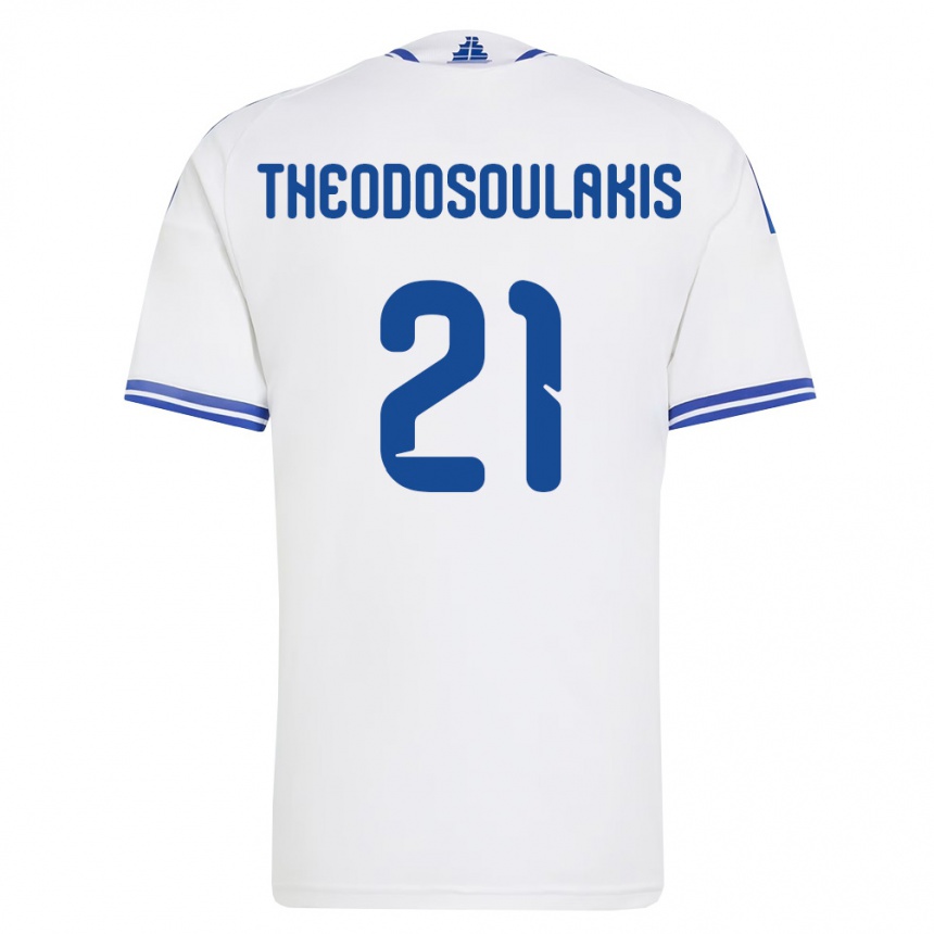 ילדים כדורגל יוון Giannis Theodosoulakis #21 לבן כחול ג'רזי ביתית 26-28